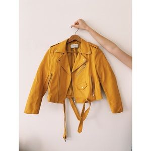 Zara yellow leather jacket size M